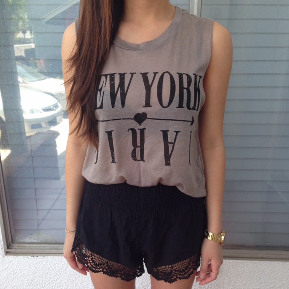 Black Crochet Shorts and Taupe Tank Bundle